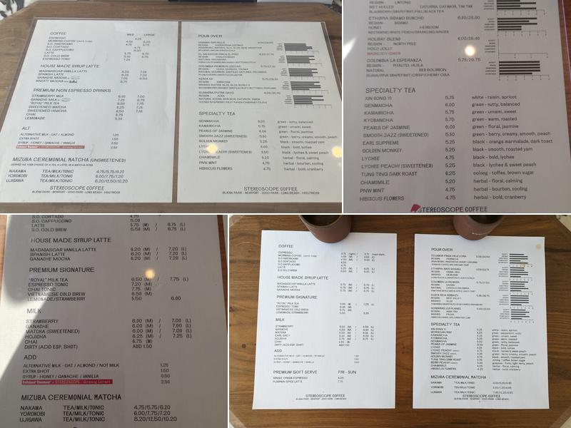 Stereoscope Coffee Menu