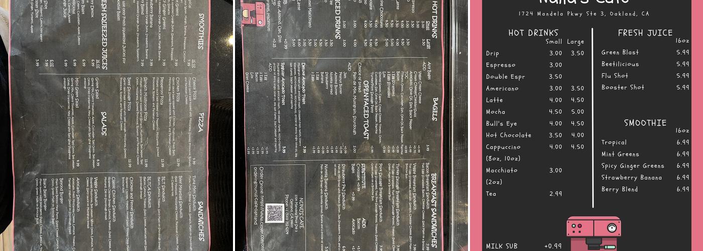 Nunu's Cafe Menu