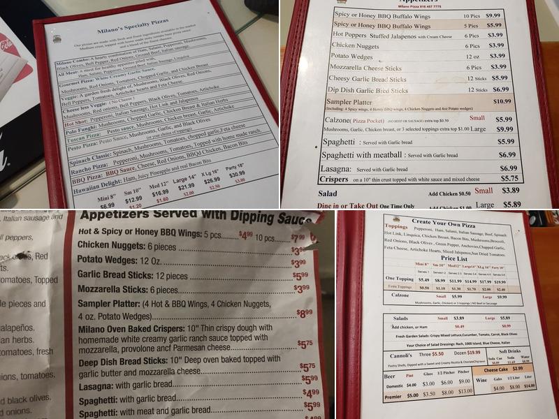 Milano Pizza Menu