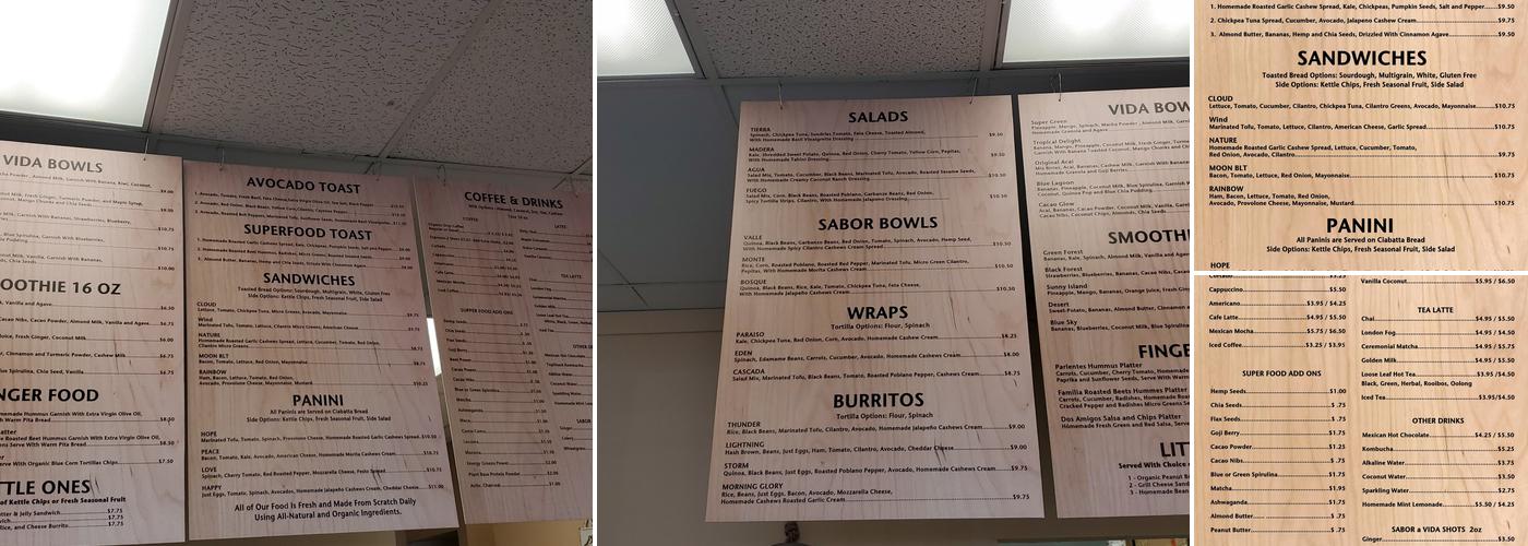 Sabor A Vida Cafe & Deli Menu