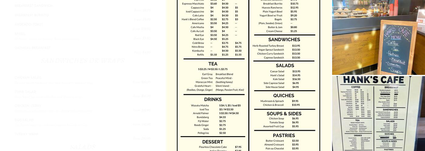 Hank's Cafe Menu