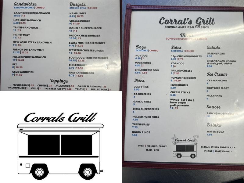 Corral's Grill Menu