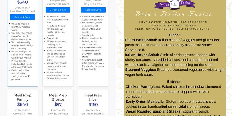 Bria's Italian Fusion LLC Menu