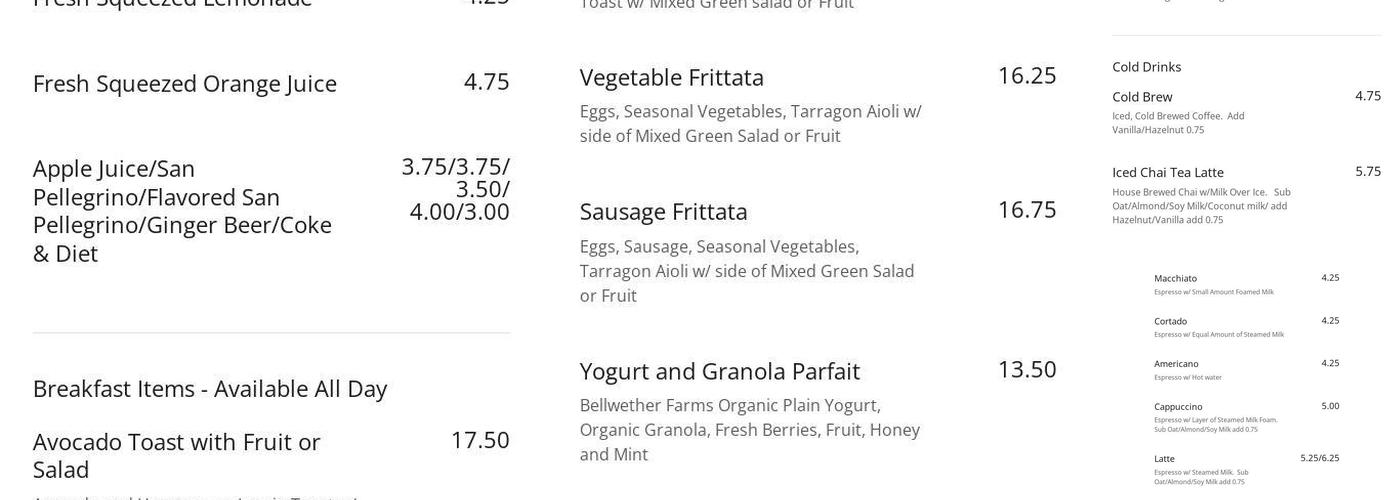 Tarragon Cafe Menu
