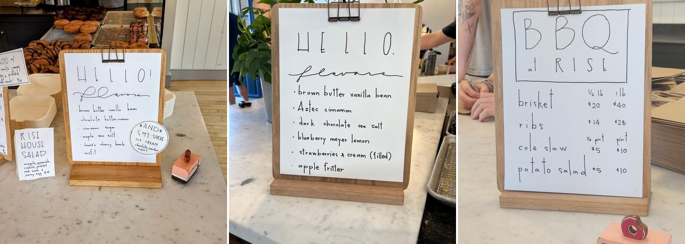 Rise Doughnut Menu