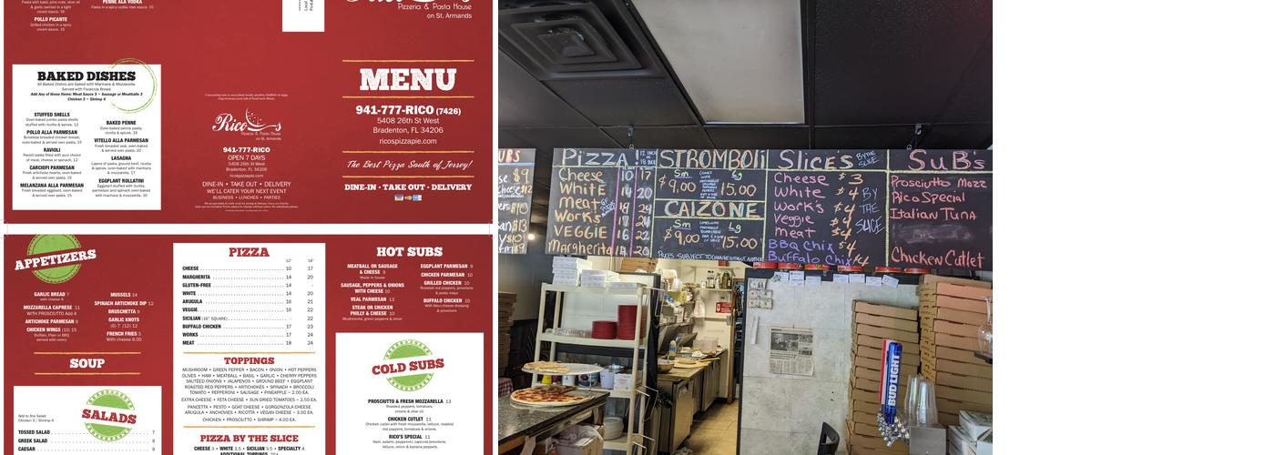 Rico's Pizzeria Menu