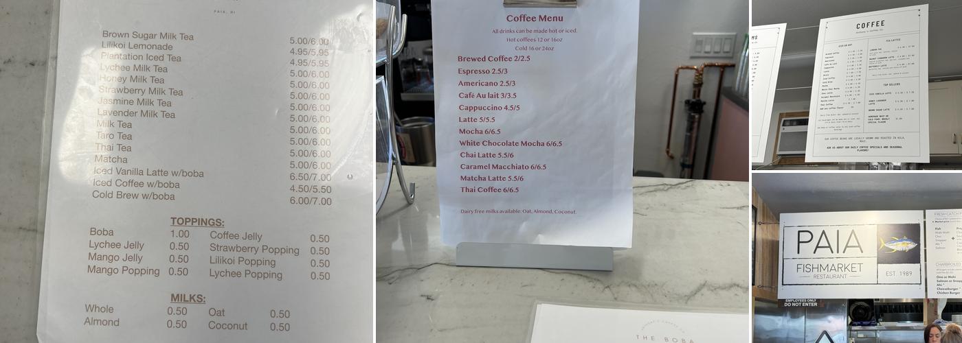 The Boba Bar Paia Menu