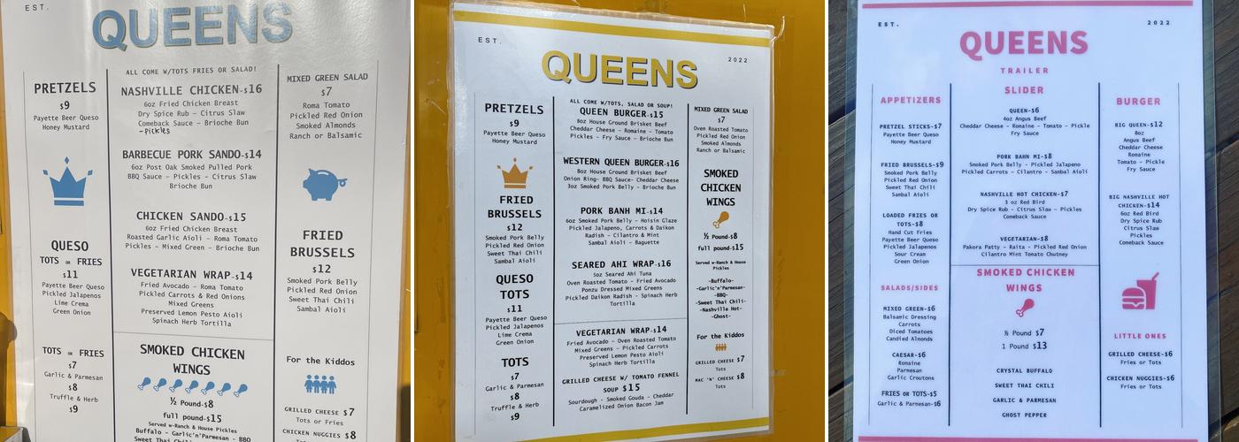 Queens Trailer Menu