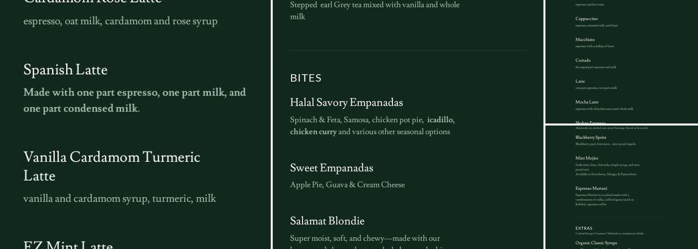 Complimentary Cafe Menu