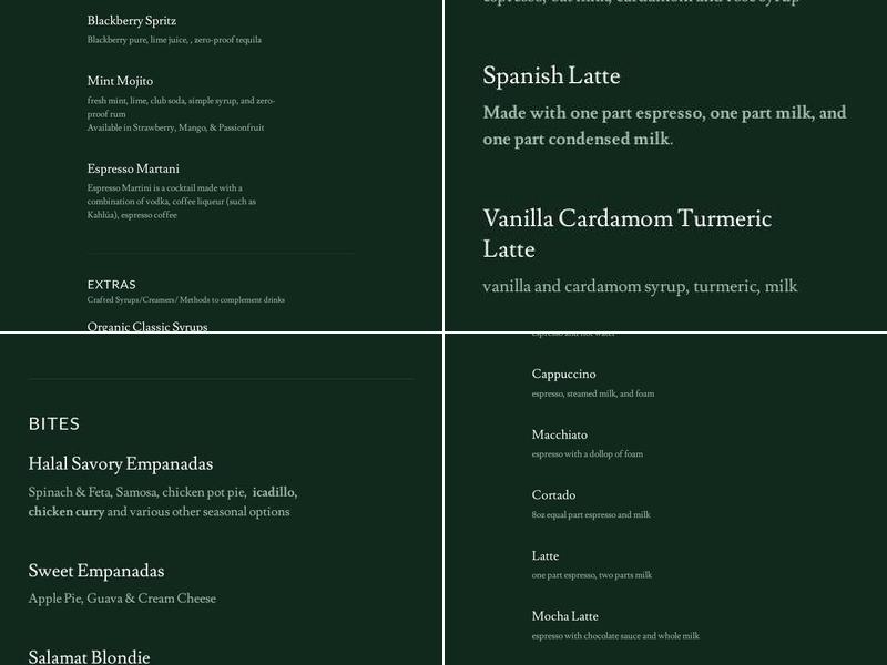 Complimentary Cafe Menu