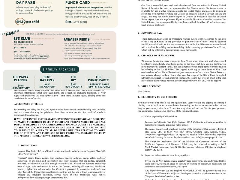 Inspired Play Cafe LLC Menu