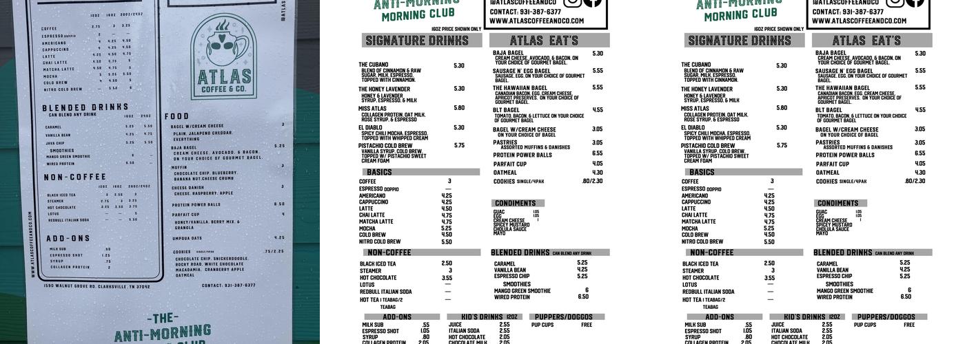 Atlas Coffee and Co Menu