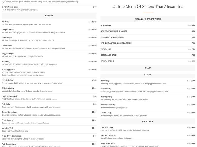 Magnolia Cafe & Bistro Menu