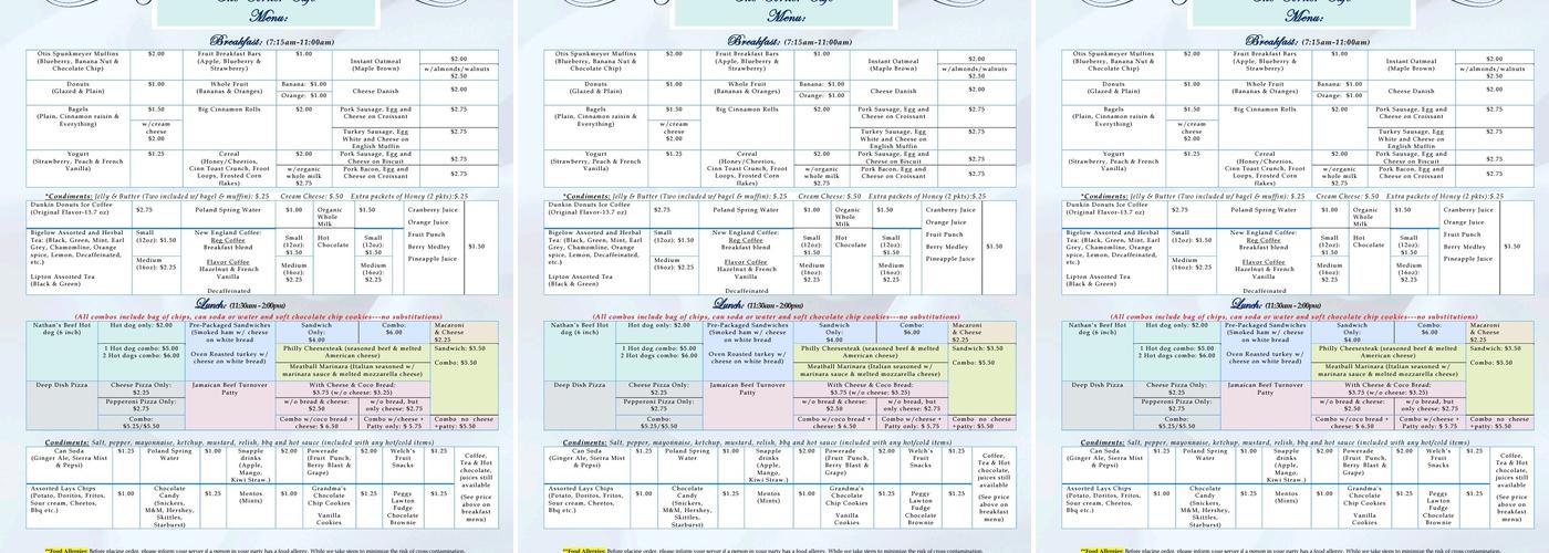The Corner Cafe Menu