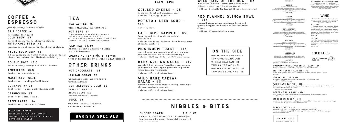 Wild Hare Café | Kitchen | Brewery Menu