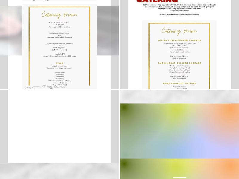 Bob's Processing INC. Menu