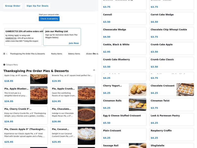 The Magpie Bakery Menu