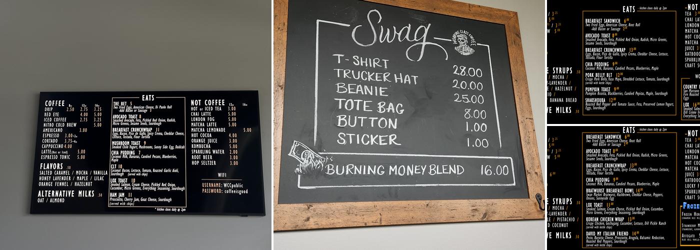 Working Class Coffee Menu
