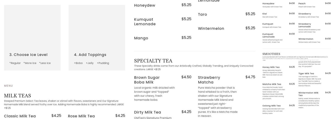OMTea Boba & Bites Menu