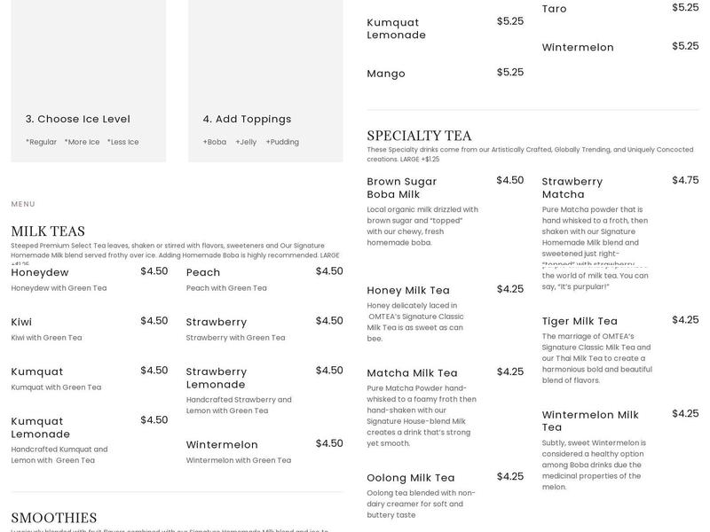 OMTea Boba & Bites Menu