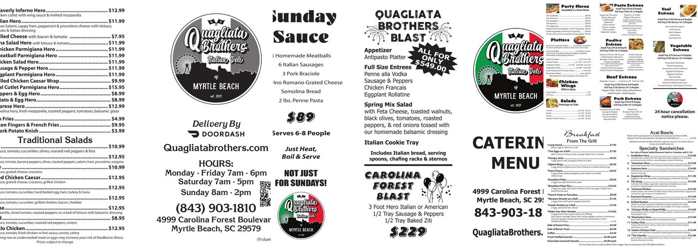 Quagliata Brothers Italian Deli Menu