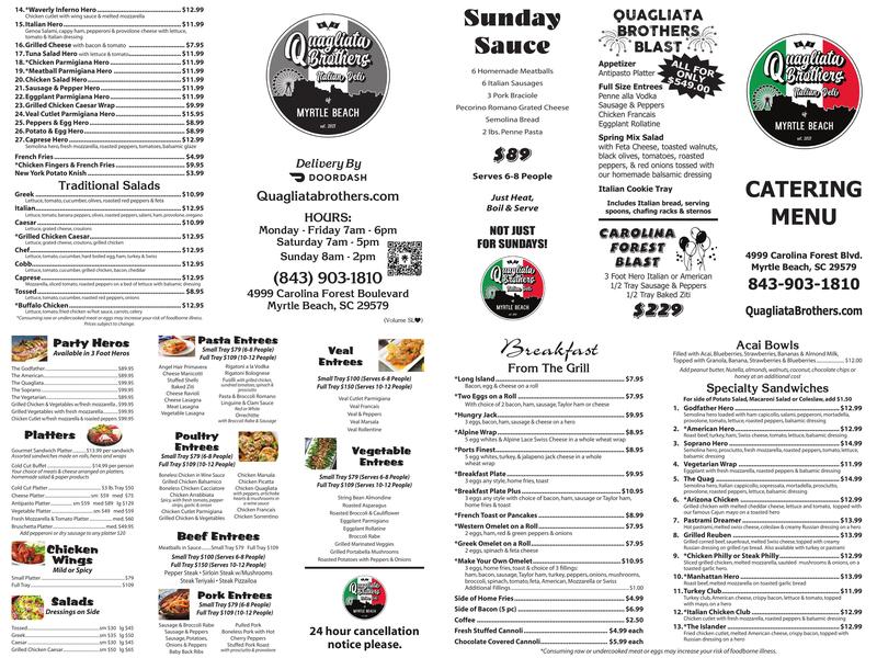 Quagliata Brothers Italian Deli Menu