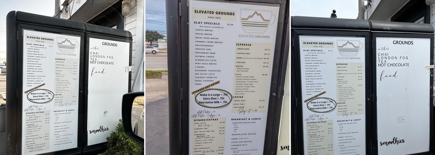 Elevated Grounds Menu