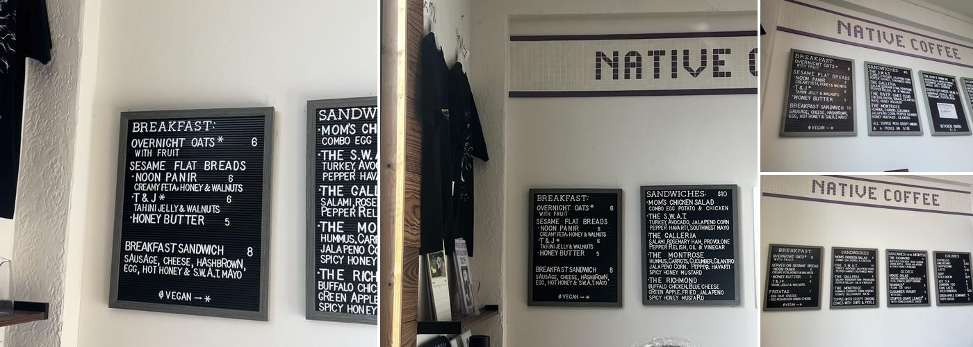 Native Coffee Menu