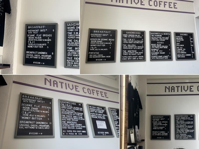 Native Coffee Menu