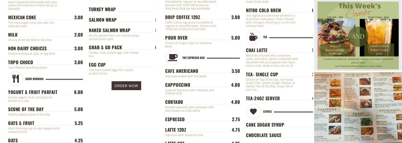 Caffe' Crema Menu