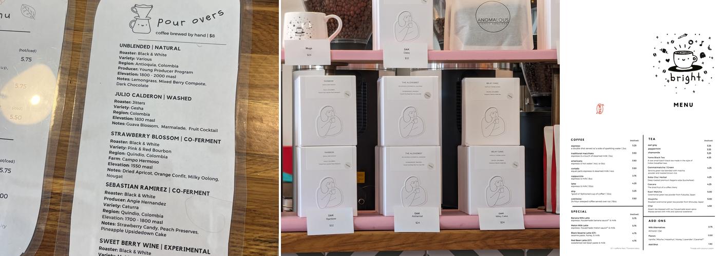Bright Coffee Menu