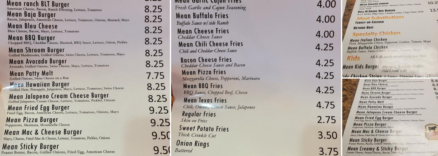 Mean Burger Menu