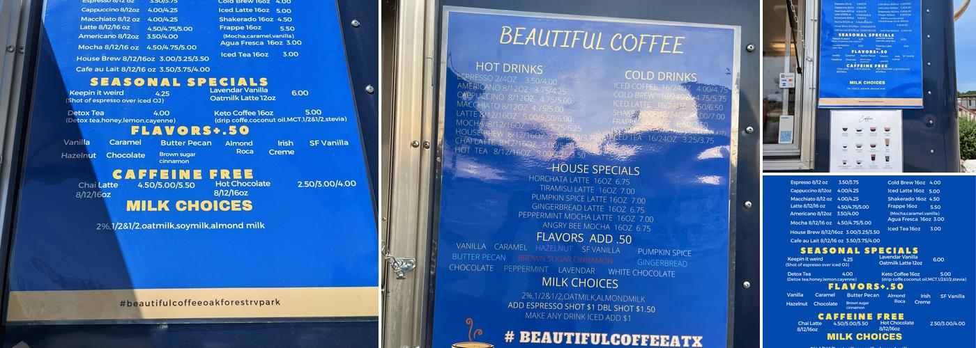 Beautiful Coffee Menu