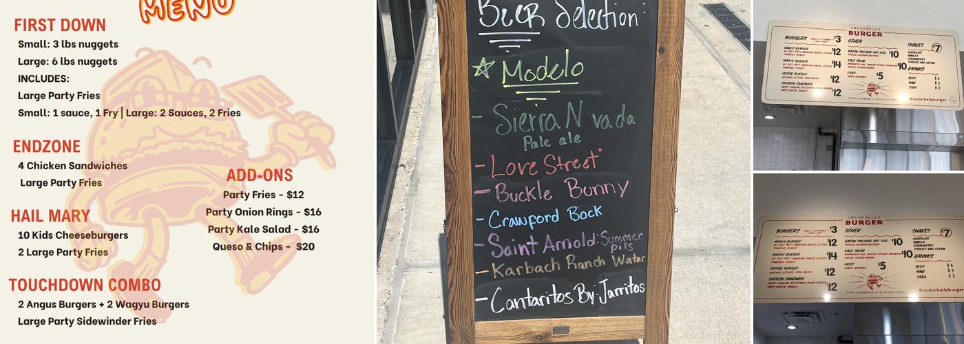 Underbelly Burger Menu