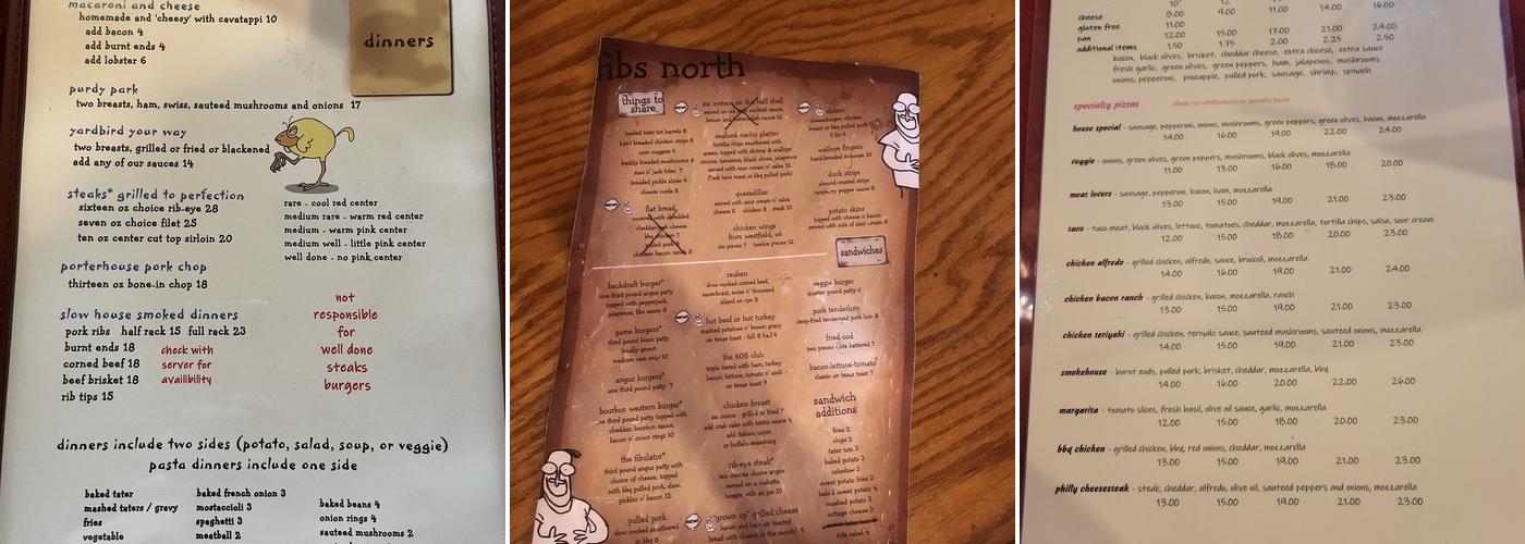 Fibs Bar and Grill Menu