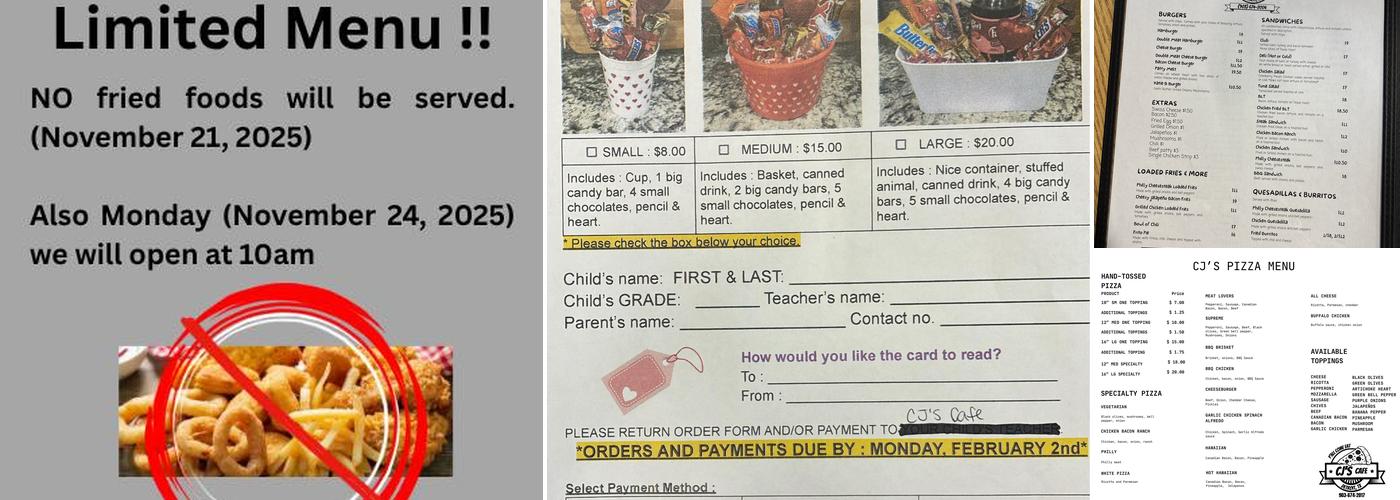 CJ's Cafe Menu