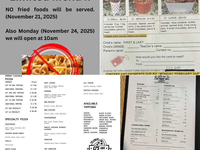 CJ's Cafe Menu