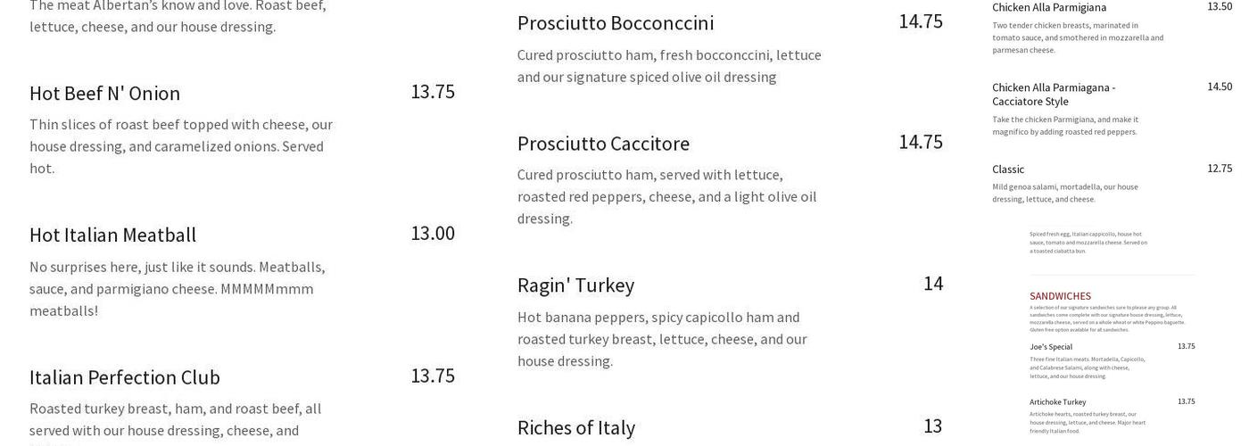 Peppino's Mahogany Menu