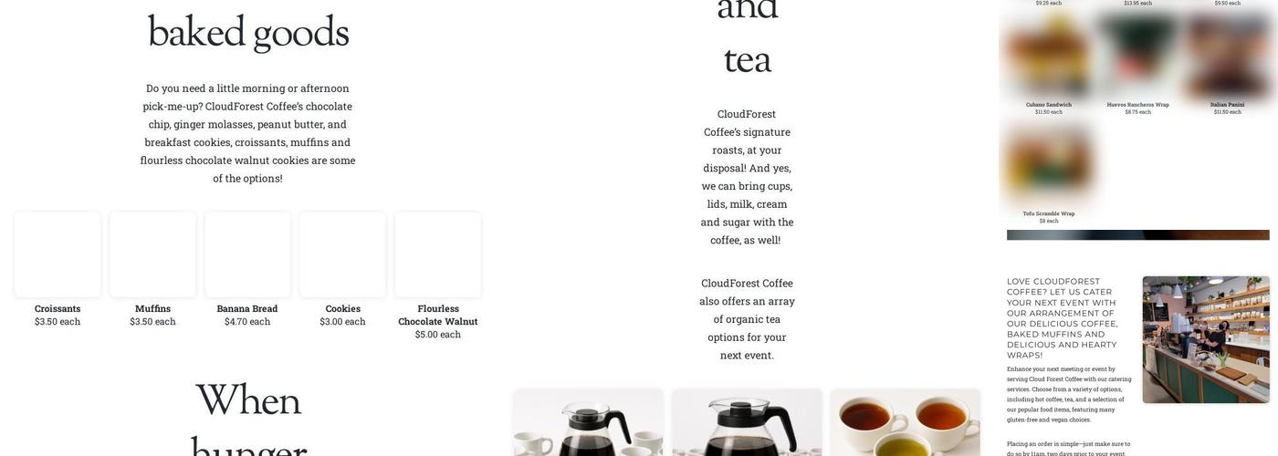 Cloudforest Coffee Menu
