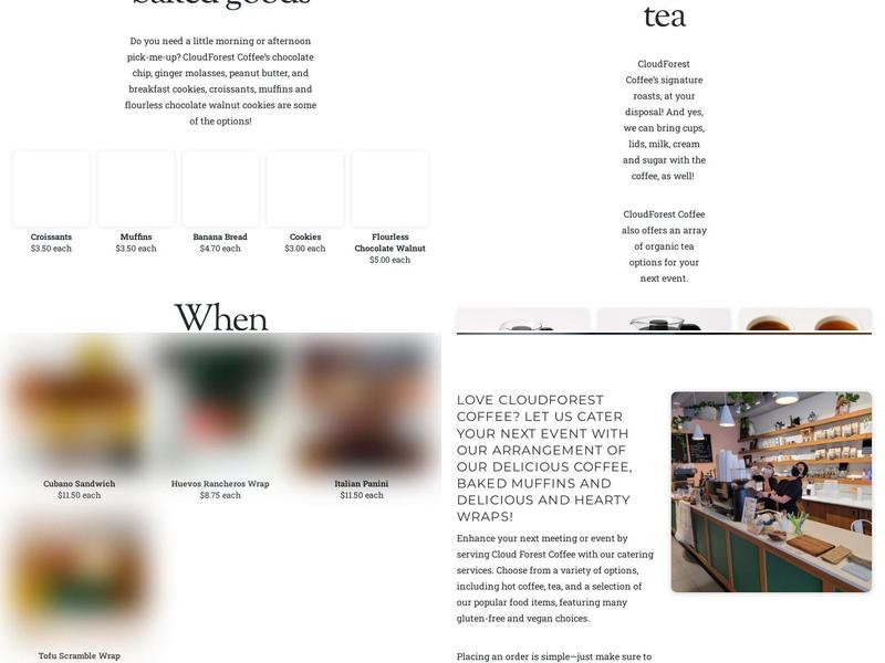 Cloudforest Coffee Menu