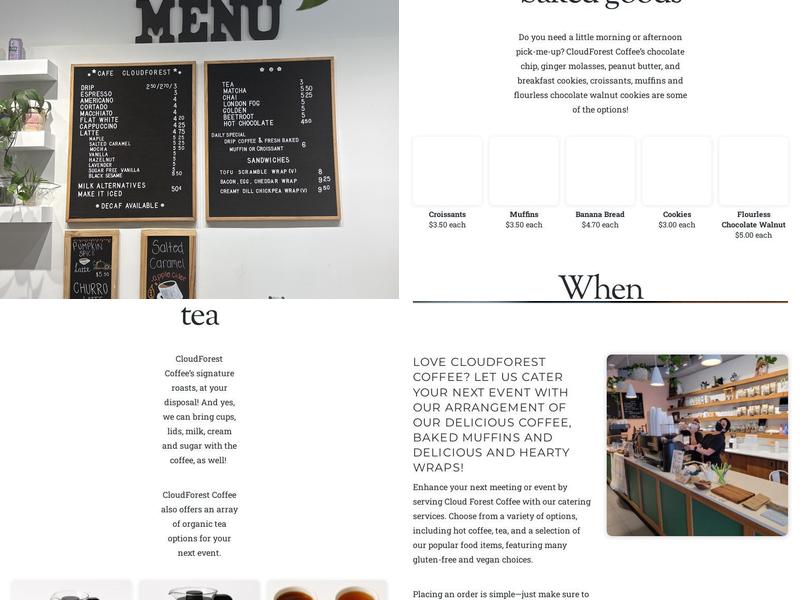 Cloudforest Coffee Menu