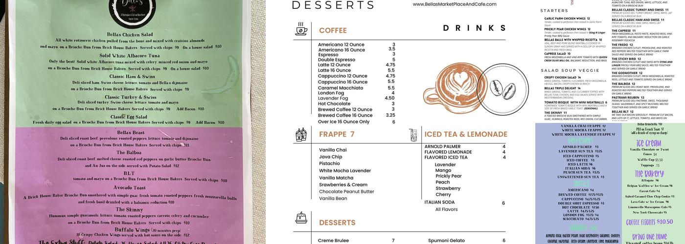 bellas marketplace and cafe Menu