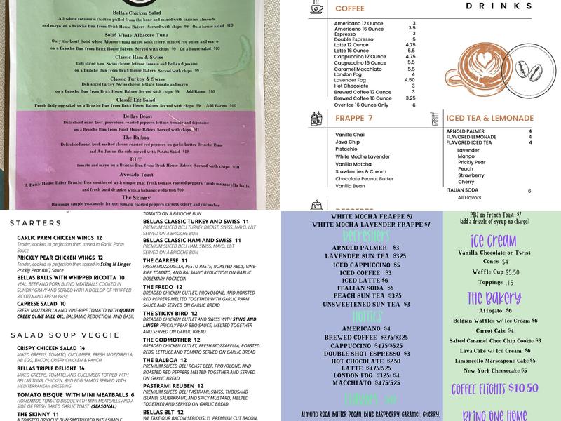 bellas marketplace and cafe Menu