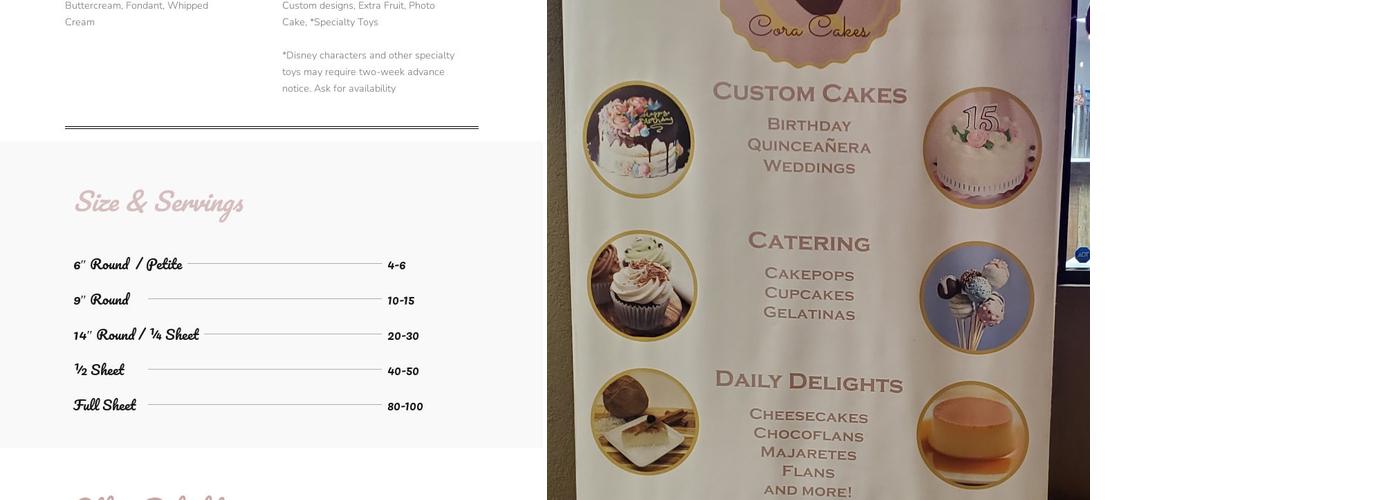Cora Cakes Menu