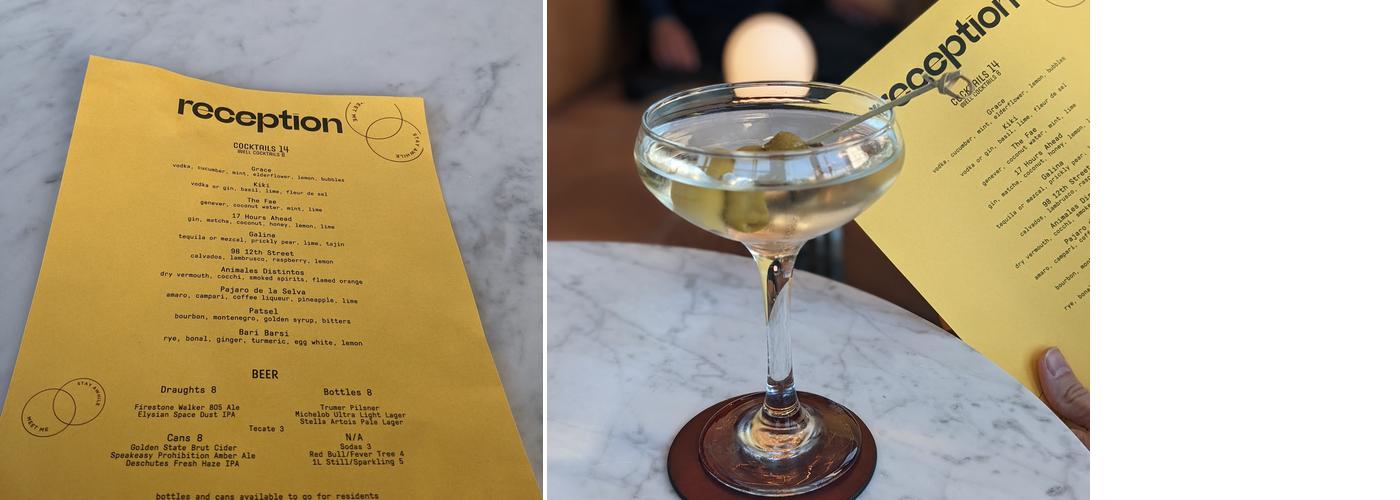 reception - cocktail bar + social Menu
