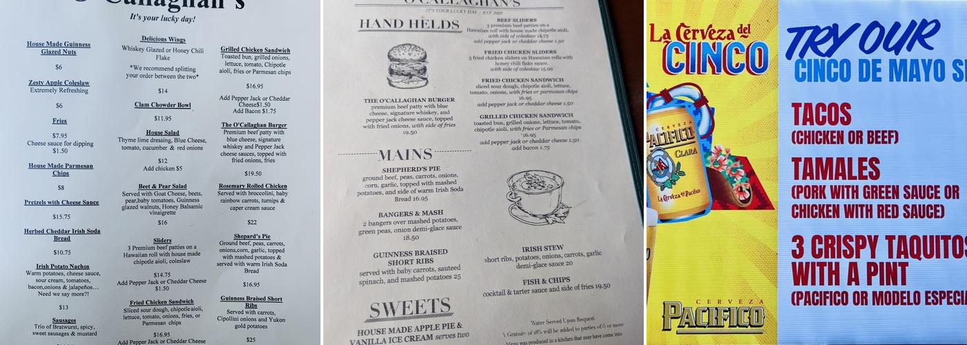O'CALLAGHAN'S IRISH PUB Menu