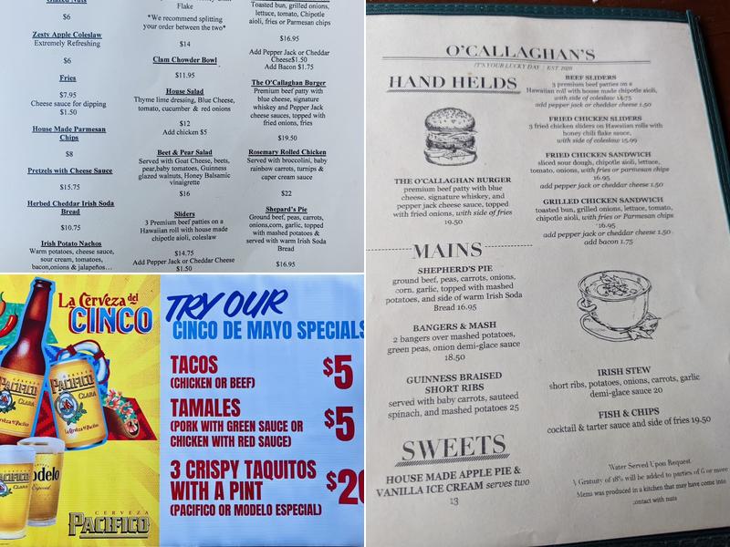 O'CALLAGHAN'S IRISH PUB Menu