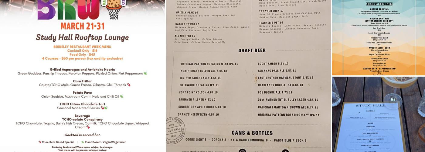 Study Hall Rooftop Lounge Menu