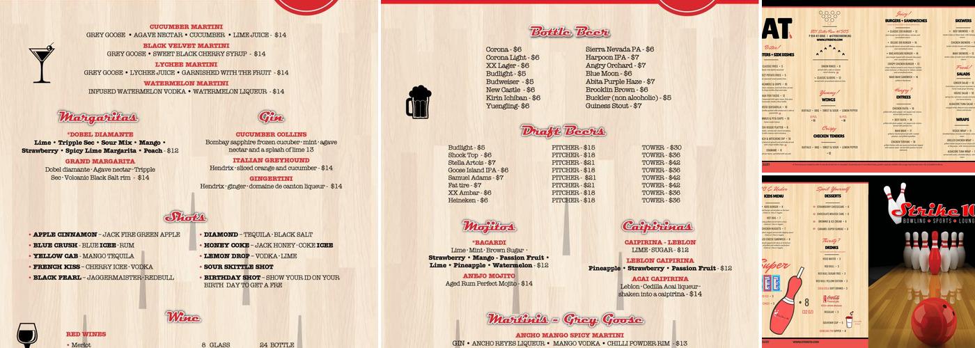 Strike 10 Bowling Menu