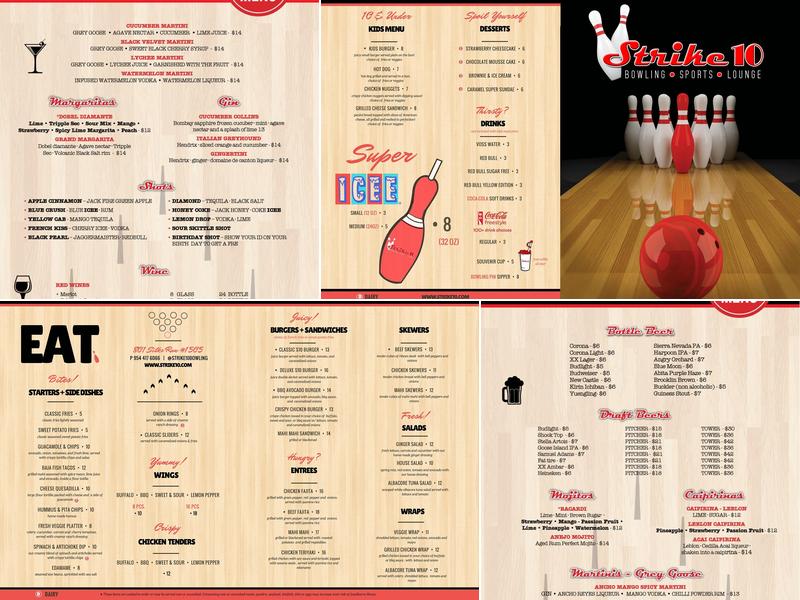 Strike 10 Bowling Menu